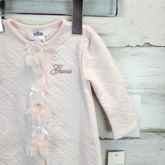 NWT Baby Guess Pink Quilted Snap Onesie Size 6-9M Chiffon Bows Coquette - Picture 6 of 12